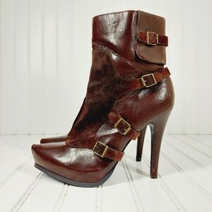 Mia Wilona Leather/Suede Pointed Toe  Buckle Ankle Booties B662